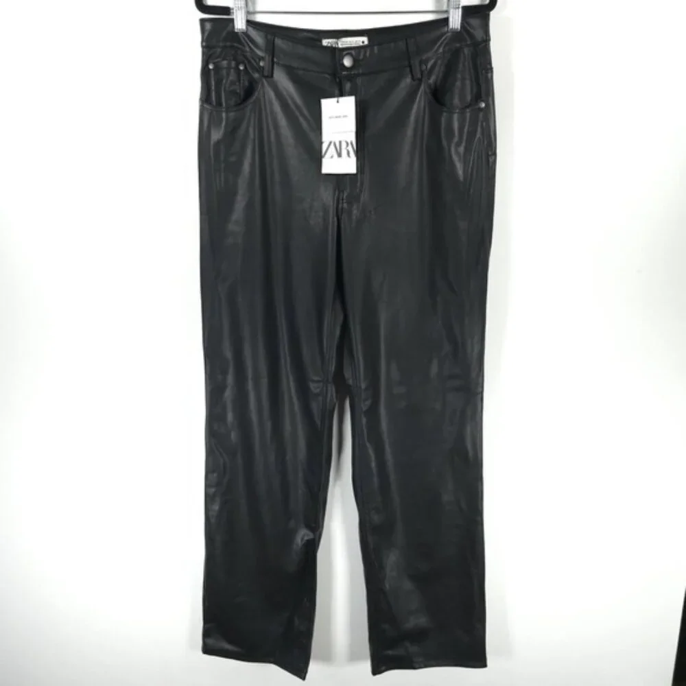 NWT ZARA FAUX LEATHER 90’s WIDE LEG Pants High Waist 2969/245/800 Size 14‎